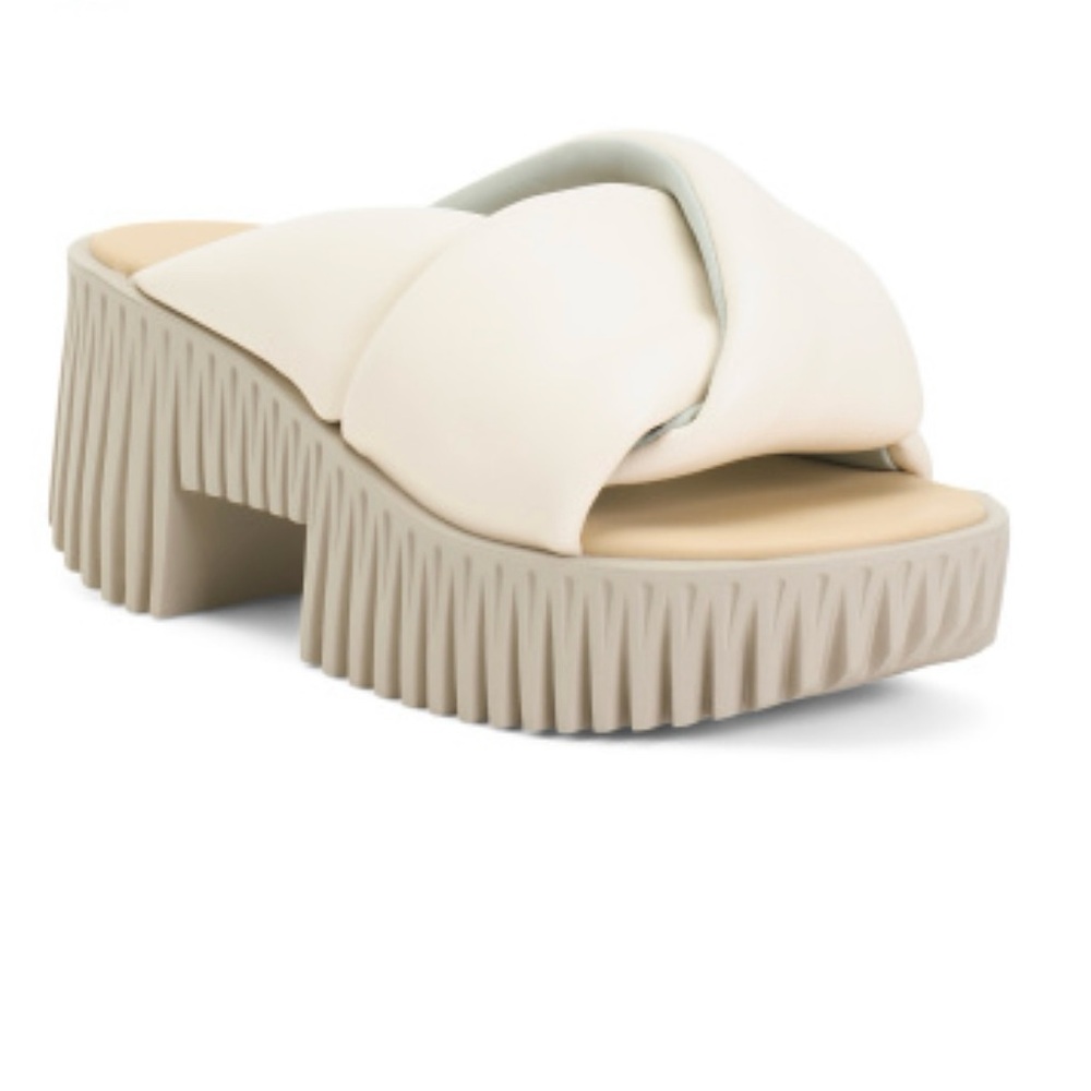 Free People 4CCCCEES Plia Anda Ivory Leather Sandals Slides Size EU 37 US 6.5